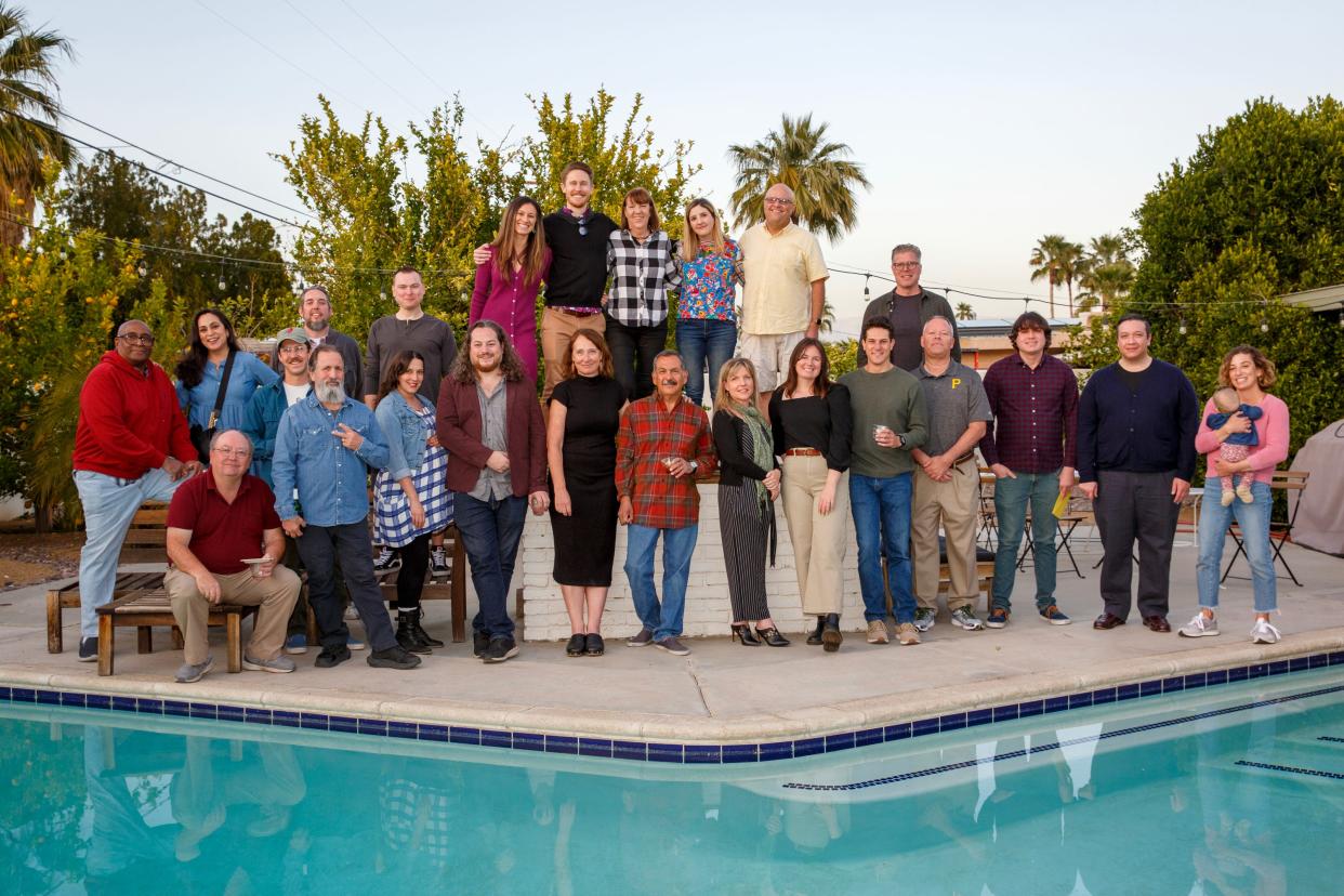Members of The Desert Sun newsroom, including new executive editor Kate Franco (front row, fifth from left) gathered for a going-away party for former executive editor Julie Makinen (seventh from left) Saturday in Palm Desert.