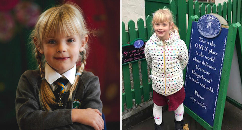 Emily Jones smiling in two photos, one in a school uniform (left) and the other by a green fence (right)