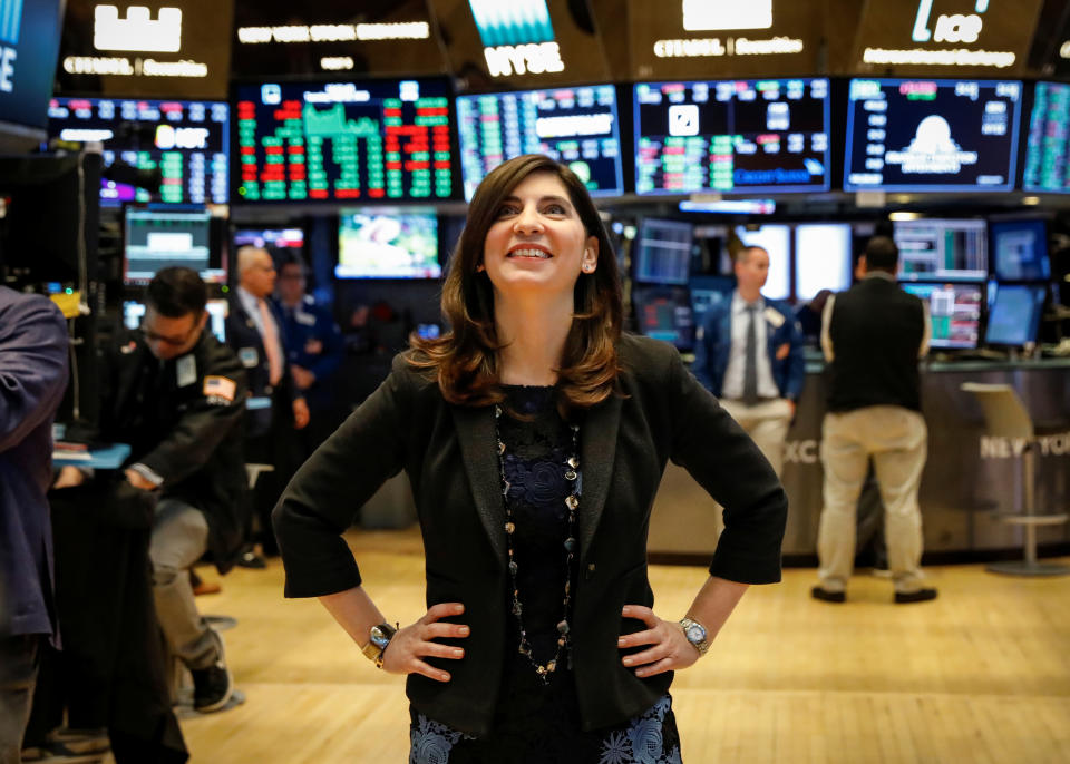 NYSE Chief Operating Officer Stacey Cunningham, who will be the New York Stock Exchange's (NYSE) first female president, poses on the floor of the NYSE in New York, U.S., May 22, 2018. REUTERS/Brendan McDermid