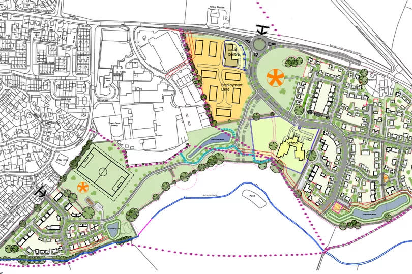 A masterplan of the site planned for land at Gloucester Street, Newent