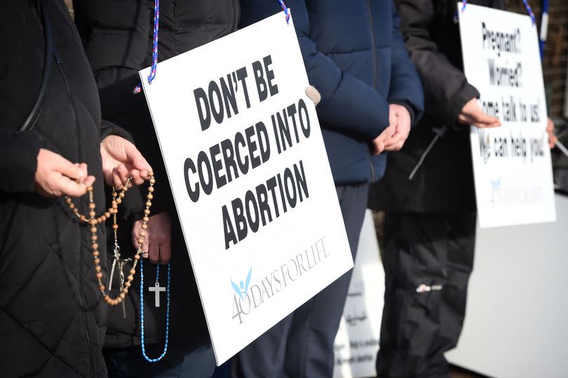 Anti-abortion protestors outside the Queen Elizabeth University Hospital, Glasgow.