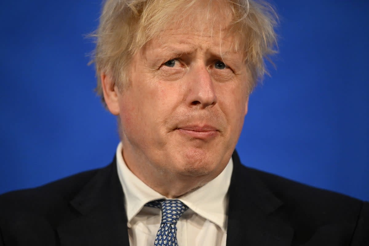 Boris Johnson holding a news conference in response to the publication of the Sue Gray report on May 25  (REUTERS)