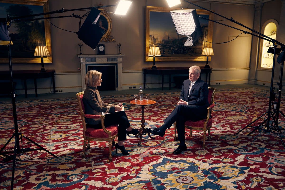 Andrew speaking about his links to Epstein in a now infamous interview with Emily Maitlis (PA)