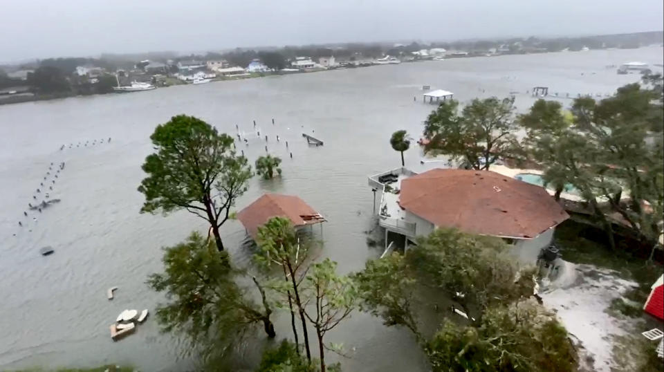 Storm damage in Perdido, Fla., on Sept. 16, 2020. (Vicky Collins / NBC News)