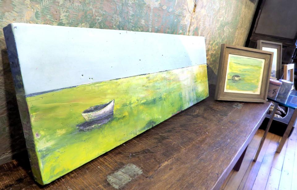 Untitled pieces created by Jim Inzero displayed inside his Contemporary Encaustic Painting art gallery on Bay Avenue in Point Pleasant Beach Friday, September 1, 2023. The gallery opened in 2018 by Inzero, an impressionist painter whose medium is beeswax.