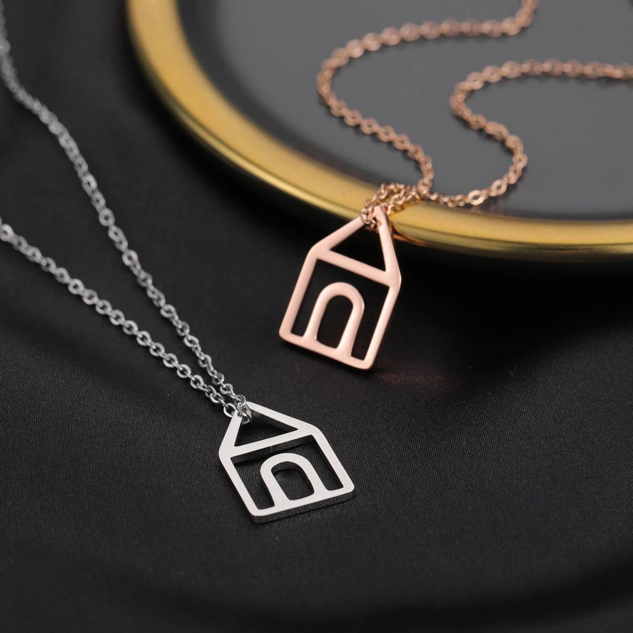 Golden House Pendant Necklace, Silver and Rose Gold