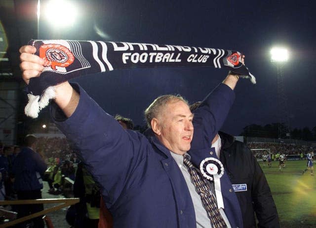 Then Darlington chairman George Reynolds celebrates after a win over Hartlepool (Owen Humphreys/PA)