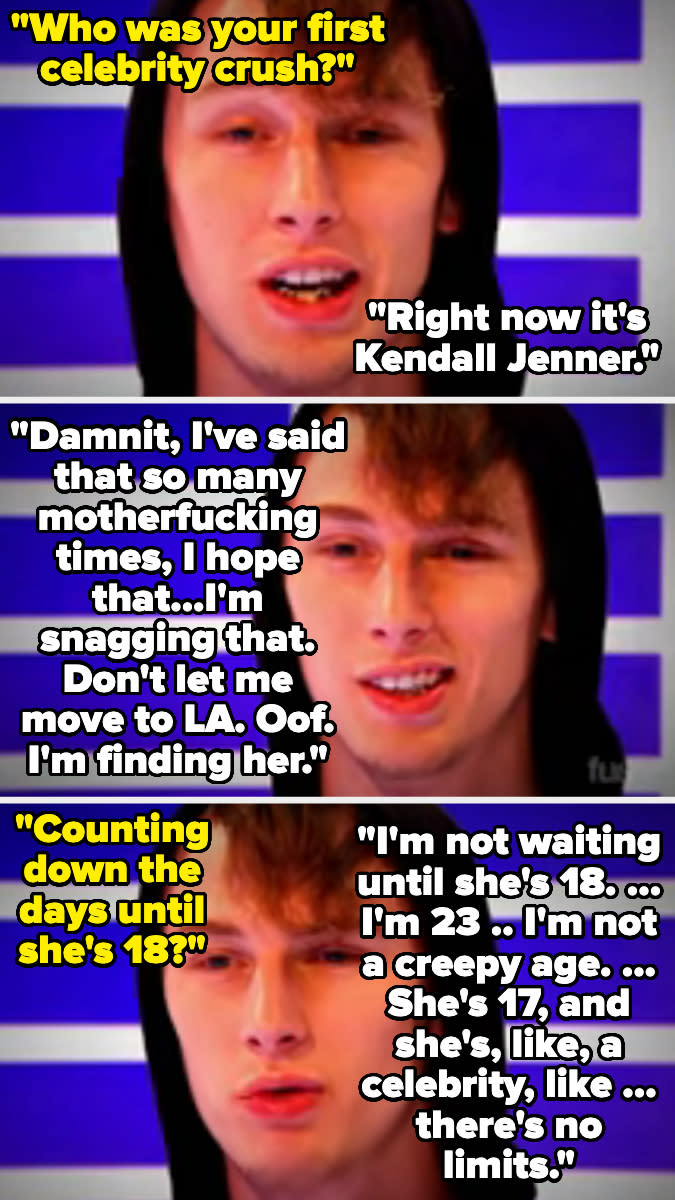 Closeup shots of MGK saying he won't wait until kendall jenner is 18