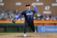 Detroit Tigers pitcher Tarik Skubal throws against the Houston Astros in the fourth inning of a baseball game, Saturday, May 11, 2024, in Detroit. (AP Photo/Paul Sancya)