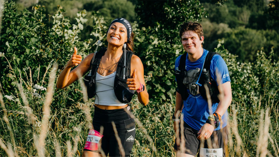 Happy athletes running an ultramarathon