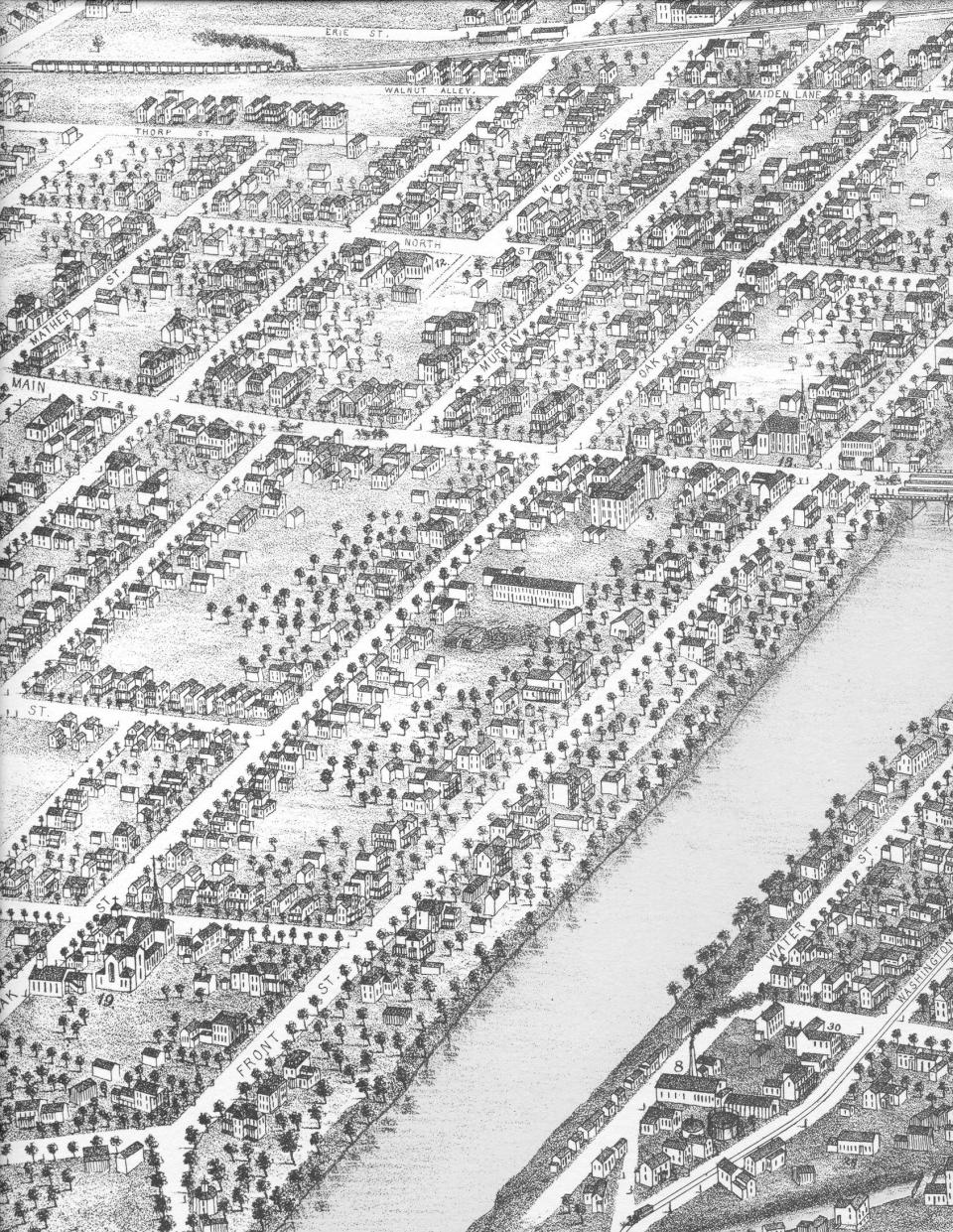 An 1873 bird’s-eye view of the west side of Binghamton.