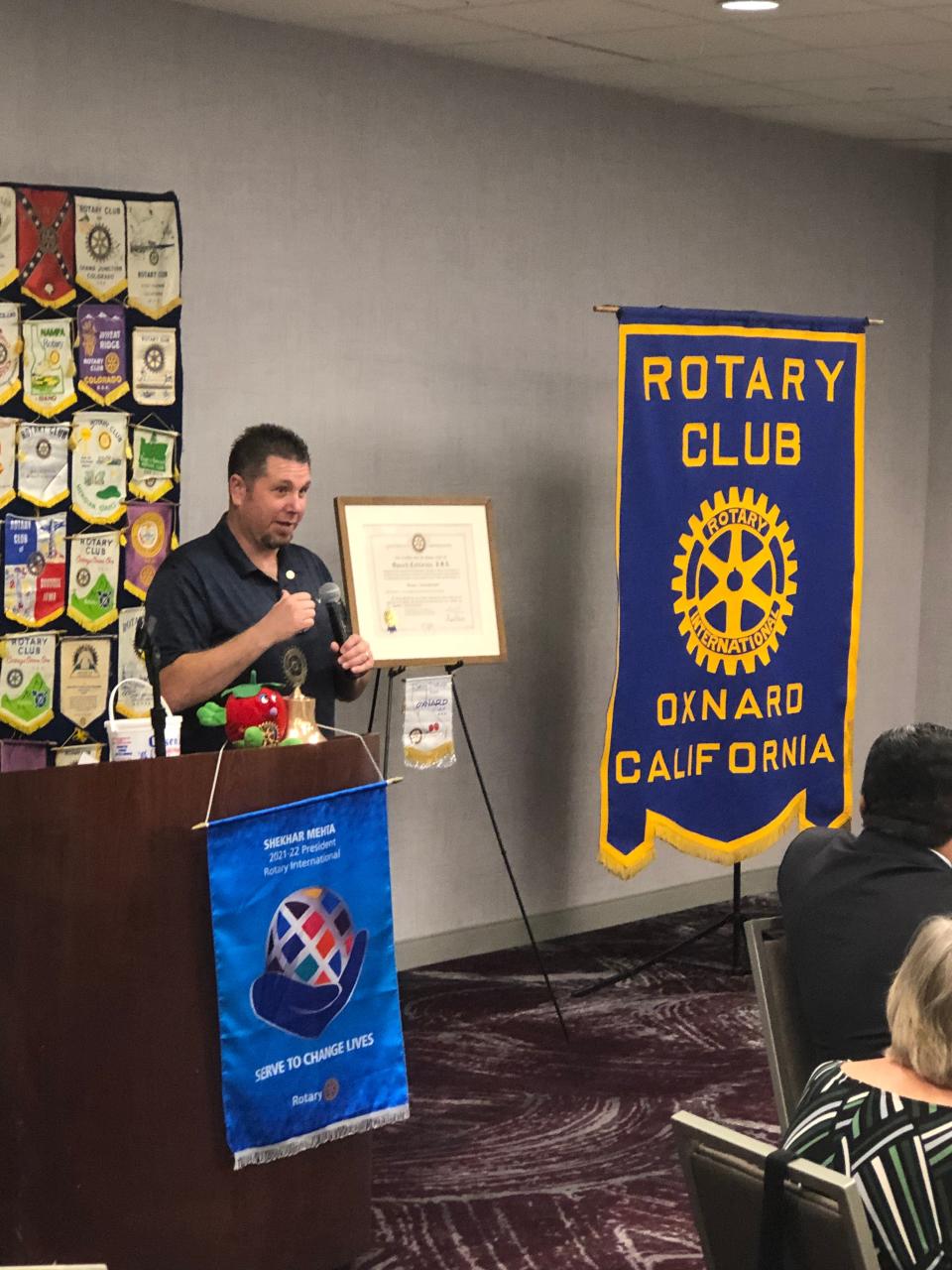 Rotary Club of Oxnard President Pete Marcus addresses the crowd at the club's 100th anniversary luncheon on Nov. 16.