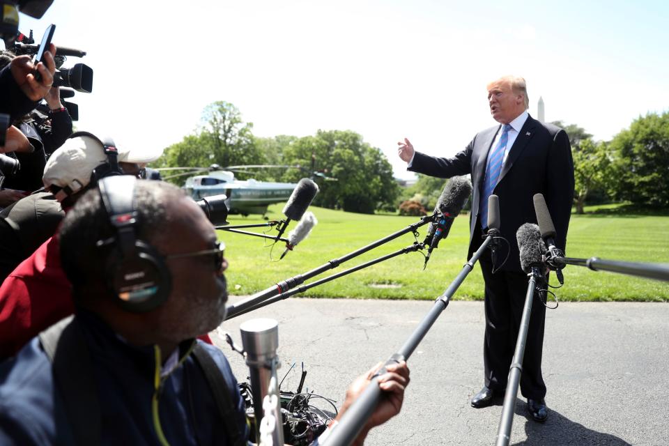 President Donald Trump prepares to board the Marine One helicopter on the South Lawn of the White House to travel to Louisiana on May 14, 2019.
