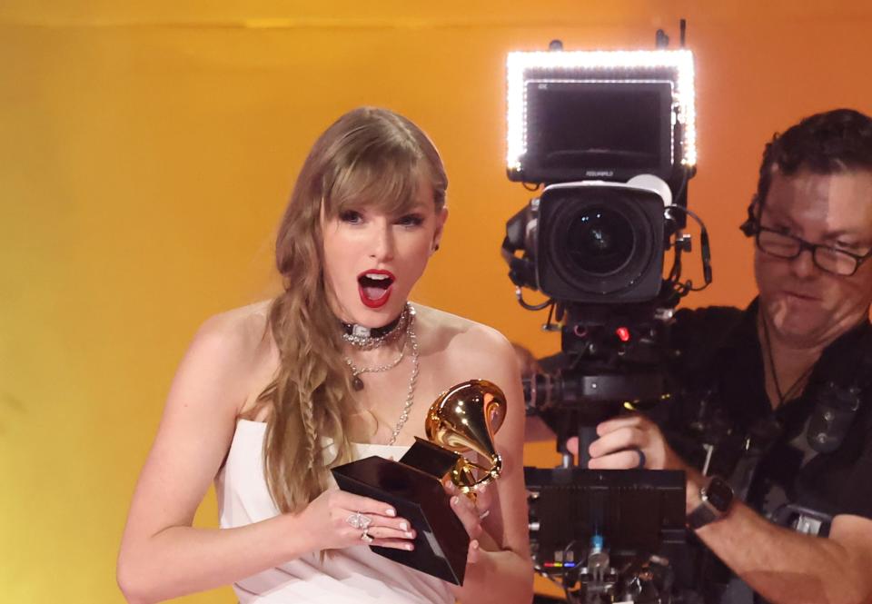 Taylor Swift accepts the "Album Of The Year" award for "Midnights" onstage during the 66th GRAMMY Awards