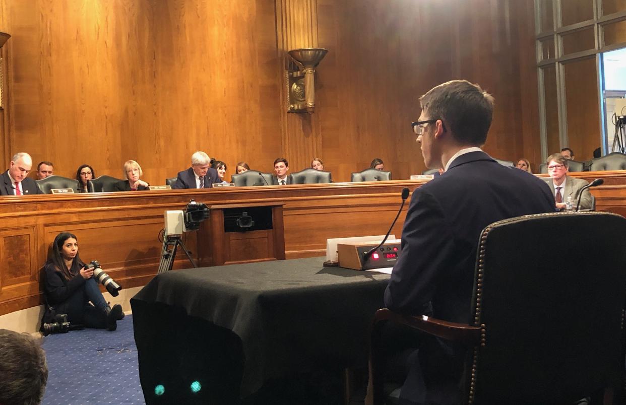 Ethan Lindenberger testifies during a hearing before the Senate Committee on Health, Education, Labor and Pensions on Capitol Hill in Washington, DC, on March 5, 2019. (Photo: Alexander Nazaryan/Yahoo News)