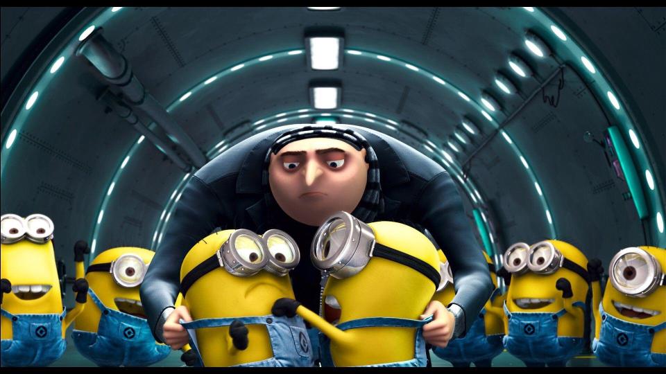 Gru and the Minions in a scene from Despicable Me