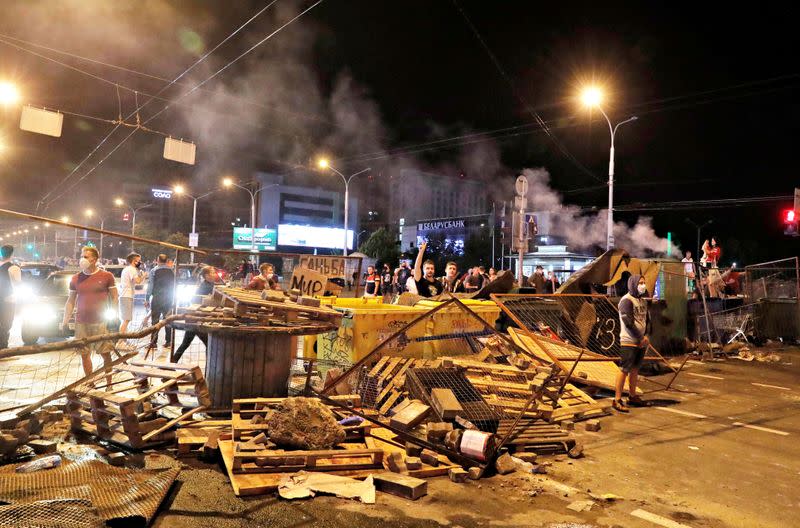 FILE PHOTO: Belarusian opposition supporters protest against presidential election results in Minsk