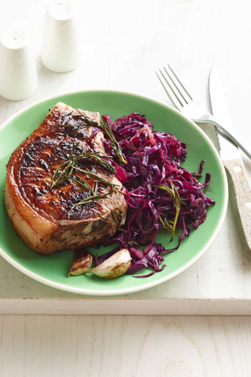 Rosemary Skillet Pork Chops with Quick Braised Cabbage