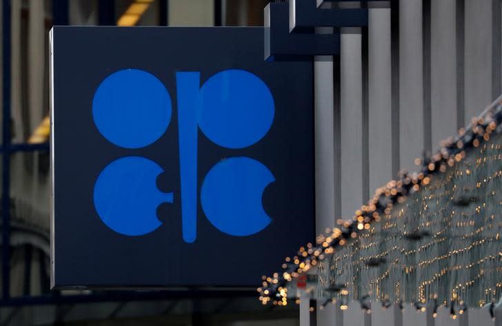FILE PHOTO: The logo of the Organisation of the Petroleum Exporting Countries (OPEC) sits outside its headquarters in Vienna
