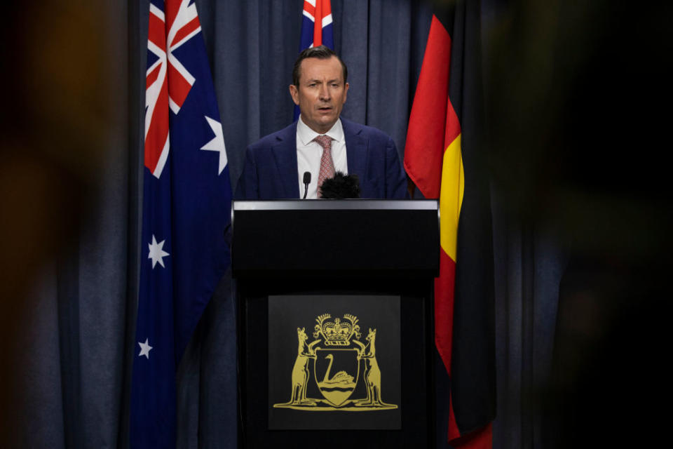 Premier Mark McGowan speaks to media, revealing a snap lockdown from Sunday night. Source: AAP