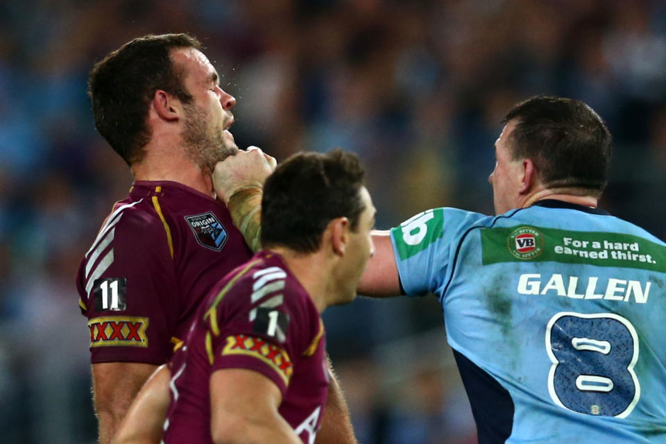 Paul Gallen punches Nate Myles during the State of Origin series.