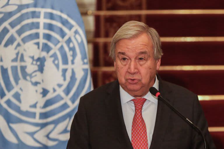 El secretario general de la ONU, António Guterres, durante una conferencia de prensa en Egipto el 19 de octubre de 2023.