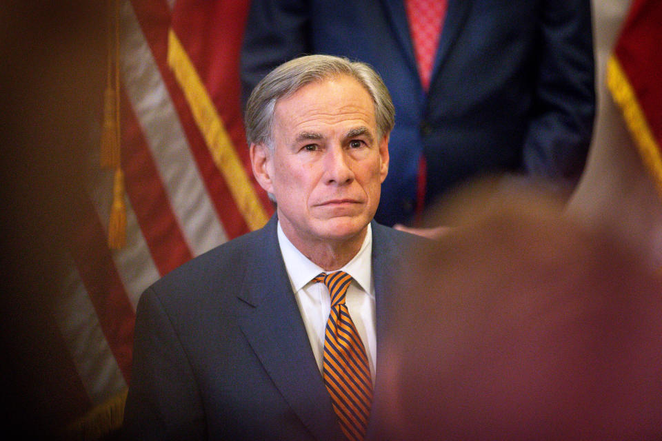 AUSTIN, TX - JUNE 08: Texas Governor Greg Abbott attends a press conference where he signed Senate Bills 2 and 3 at the Capitol on June 8, 2021 in Austin, Texas. Governor Abbott signed the bills into law to reform the Electric Reliability Council of Texas and weatherize and improve the reliability of the state's power grid. The bill signing comes months after a disastrous February winter storm that caused widespread power outages and left dozens of Texans dead. (Photo by Montinique Monroe/Getty Images)