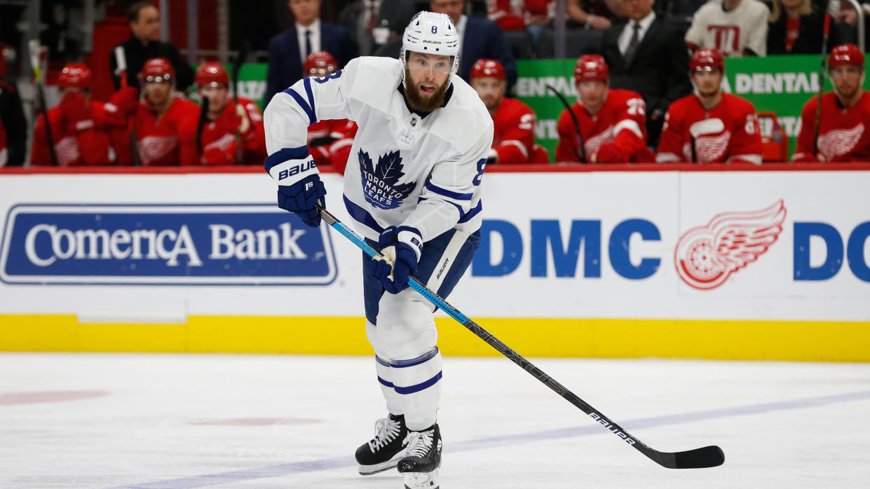 Toronto Maple Leafs defenceman Jake Muzzin is out indefinitely with a broken foot. (Scott Grau/Icon Sportswire via Getty Images)