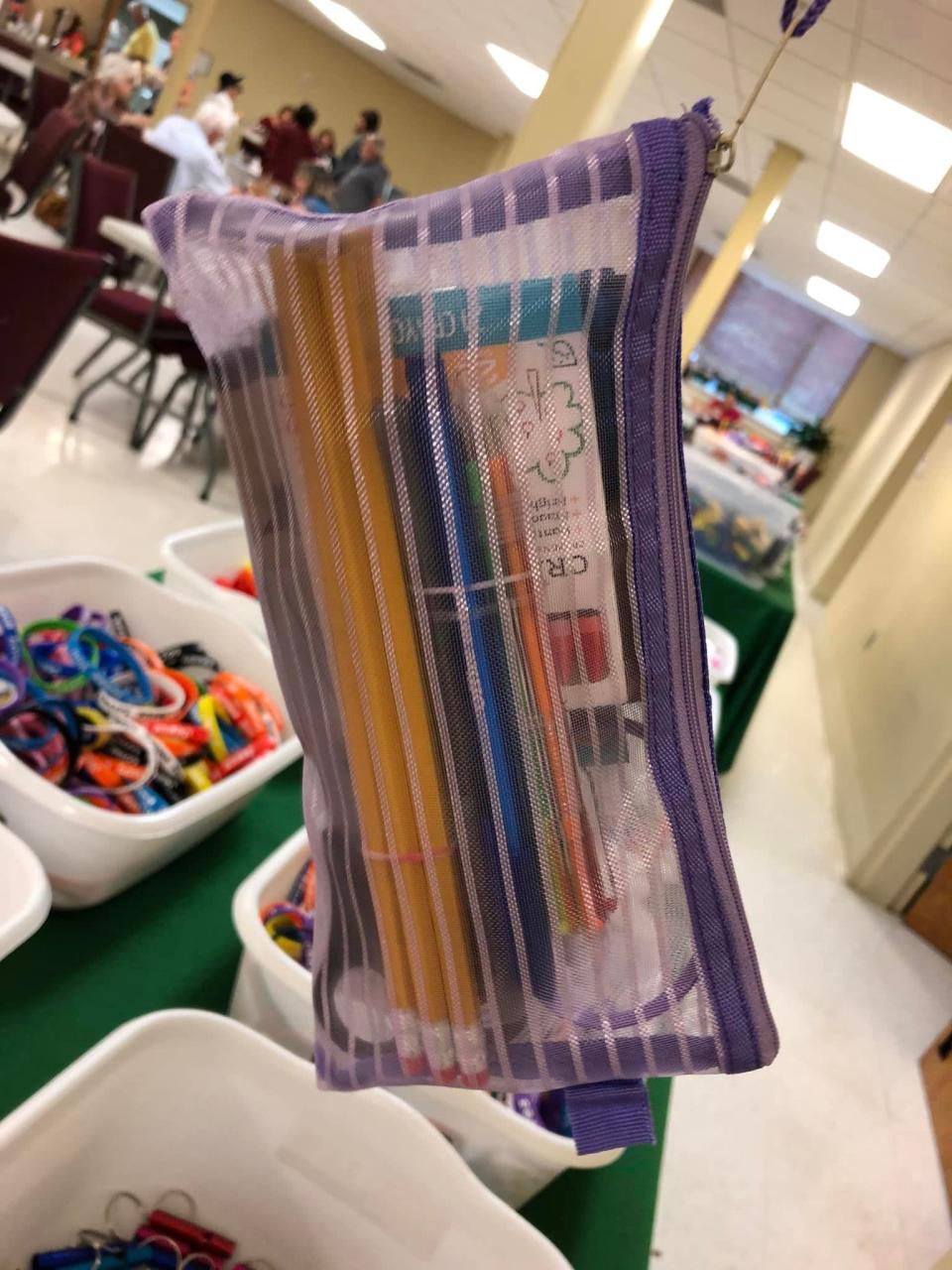 A school supply kit assembled at Second Branch Baptist Church in Chesterfield, Va. to be placed in an Operation Christmas Child shoebox gift.