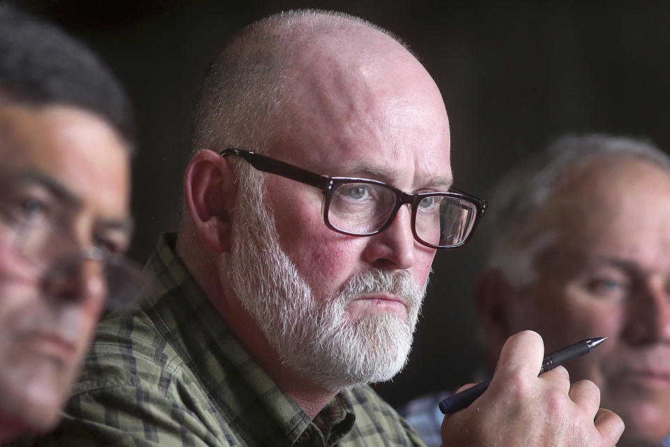 Republican Congressional candidate Derrick Van Orden is seen at Morning Star Dairy in rural Onalaska during an agriculture and rural issues roundtable hosted by the Republican National Committee and the Republican Party of Wisconsin on June 28, 2021, in Onalaska, Wis. (Peter Thomson/La Crosse Tribune via AP)