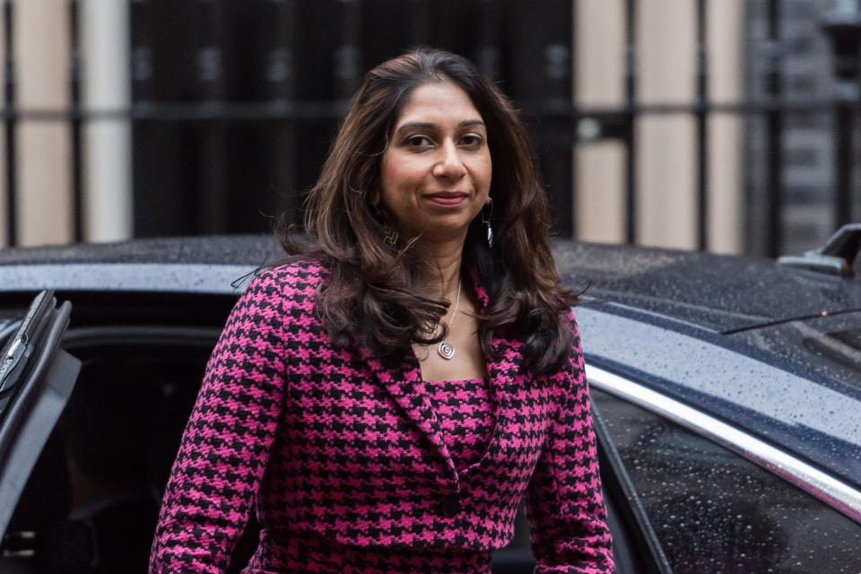 LONDON, UNITED KINGDOM - OCTOBER 24, 2023: Secretary of State for the Home Department Suella Braverman arrives in Downing Street to attend the weekly Cabinet meeting in London, United Kingdom on September 24, 2023. (Photo credit should read Wiktor Szymanowicz/Future Publishing via Getty Images)