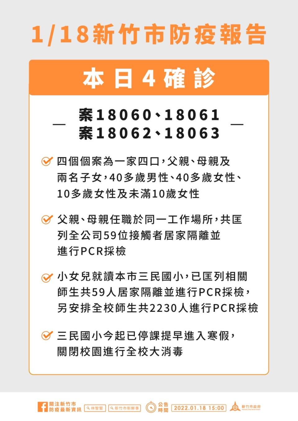 1/18新竹市防疫報告。（圖／新竹市政府）