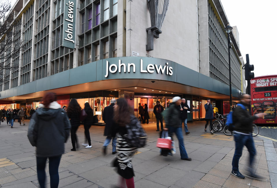 A general view of sign on John Lewis on Oxford Street in London, as as the department store reported a 2.7\% rise in like-for-like sales over the Christmas trading period but said that the partnership's bonus is likely to be 