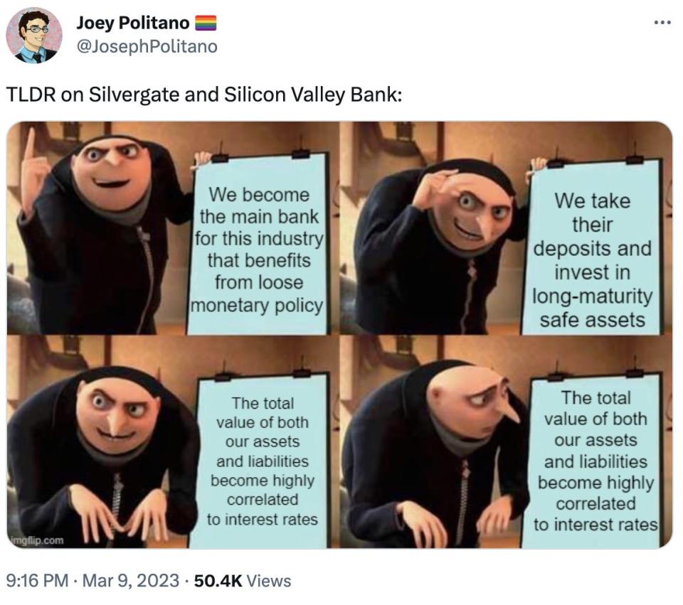 A meme describing the collapse of SVB