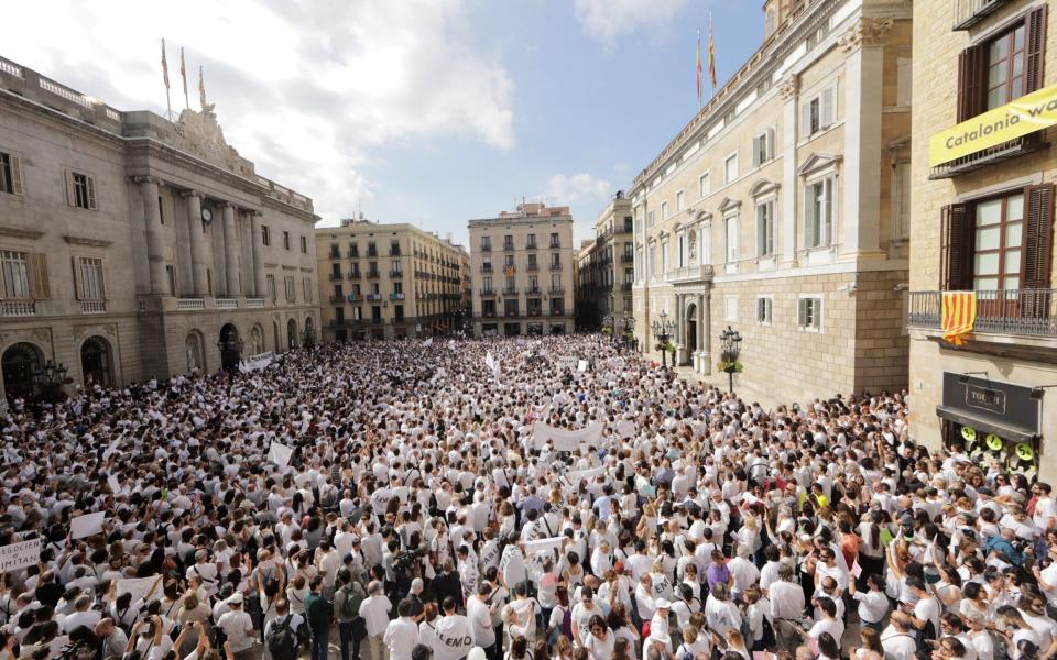 It is thought at least 350,000 gathered in Barcelona to rally against independence from Spain - REUTERS