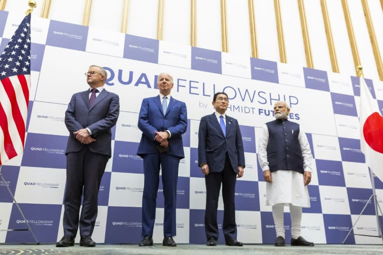 US President Joe Biden (2ndL) is hosting Australian Prime Minister Anthony Albanese, Japanese Prime Minister Fumio Kishida and Indian Prime Minister Narendra Modi at his Delaware home (Yuichi Yamazaki)