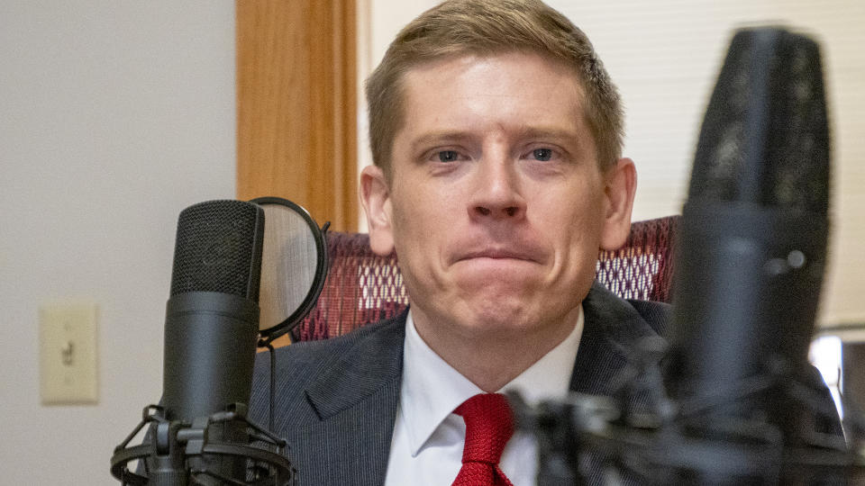 Micah Kubic, executive director of the American Civil Liberties Union of Kansas, appears Jan. 9, 2023, for a podcast recording in the Kansas Reflector office in Topeka