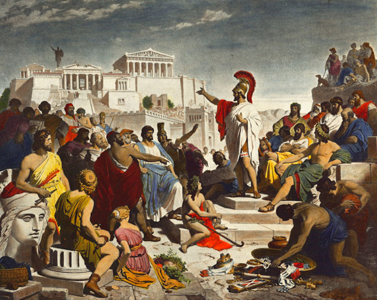 _Discurso fúnebre de Pericles_. (Philipp Foltz, 1877). Durante este discurso, recogido por Tucídides en _Historia de la guerra del Peloponeso_, Pericles trazó un retrato idealizado de la democracia ateniense <a href="https://commons.wikimedia.org/wiki/File:Discurso_funebre_pericles.PNG" rel="nofollow noopener" target="_blank" data-ylk="slk:Wikimedia Commons;elm:context_link;itc:0;sec:content-canvas" class="link ">Wikimedia Commons</a>