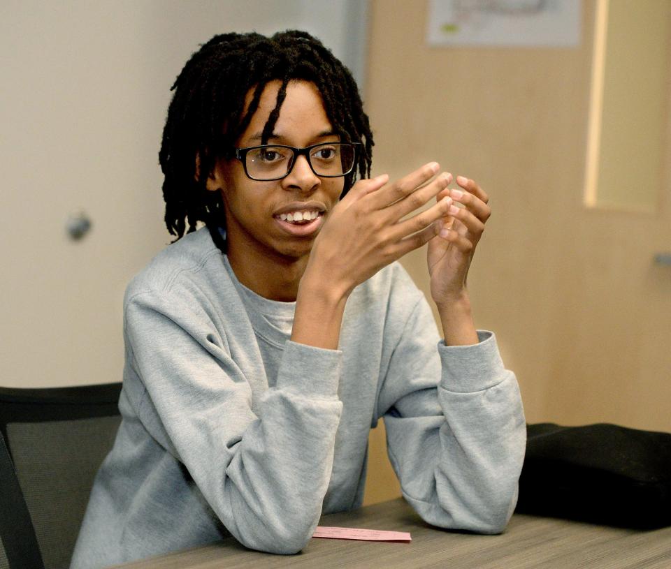 Lanphier High School senior Marques Robinson talks about what it means to him to be able to vote for the first time during an interview at the school Monday, March 11, 2024.