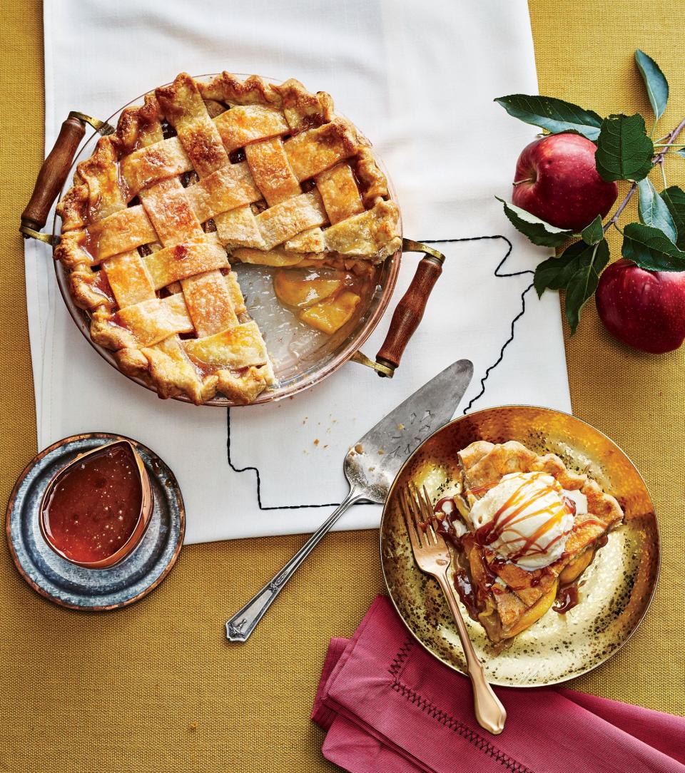 Arkansas Black Apple Pie with Caramel Sauce