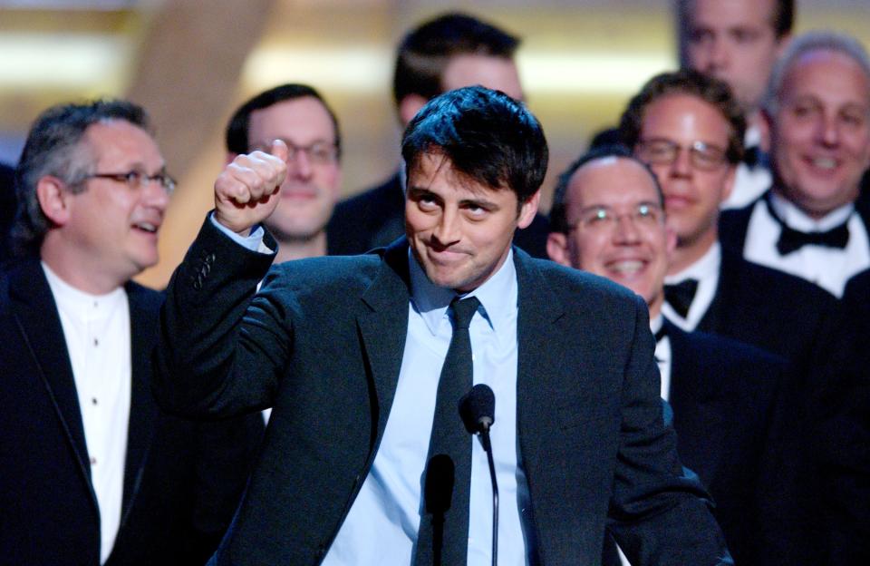 Actor Matt LeBlanc gives a thumbs up as he accepts the Favorite Television Comedy Series for "Friends" during the 28th Annual Peoples Choice Awards at the Pasadena Civic Center Jan. 13, 2002 in Pasadena, Calif. LeBlanc’s birthday is July 25, which makes his astrological sun sign Leo. 
