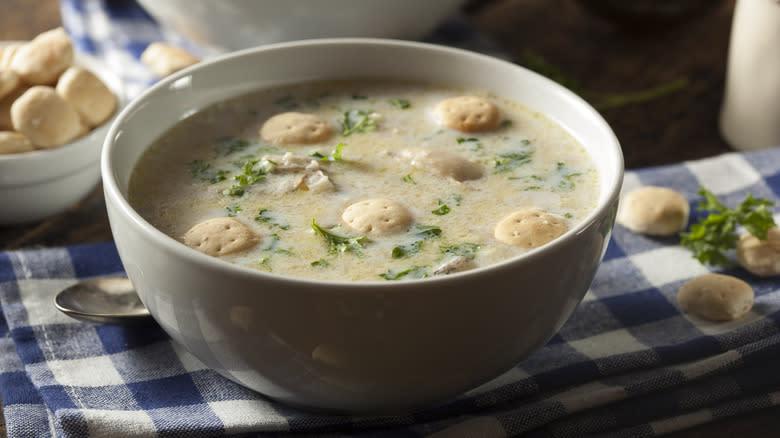 Oyster stew with crackers