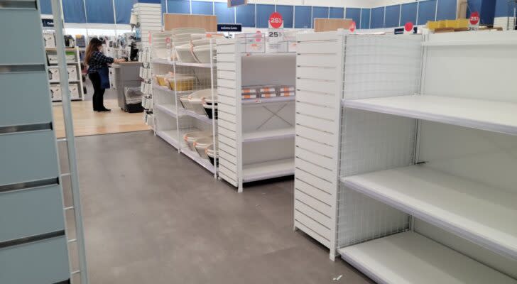 Picture of empty store shelves in a Bed Bath Beyond store on Jan 11 2023