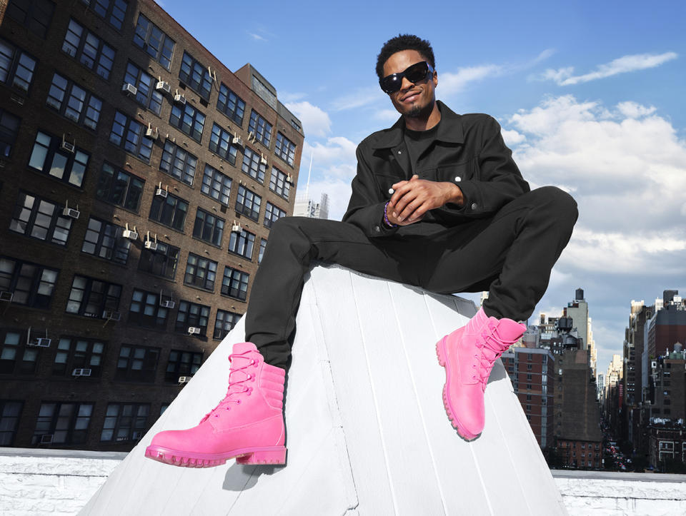 Pi’erre Bourne in the campaign for Jimmy Choo and Timberland's collaboration with Harlem's Fashion Row