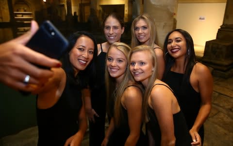 The Great Britain Fed Cup team of Harriet Dart, Anne Keothavong, Great Britain Captain, Katie Swan, Joanna Konta, Katie Boulter and Heather Watson - Credit: GETTY IMAGES