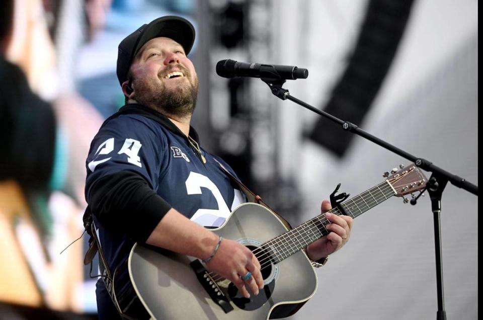 Wearing a Penn State jersey Mitchell Tenpenny performs at Beaver Stadium before Luke Combs on Saturday, April 27, 2024.