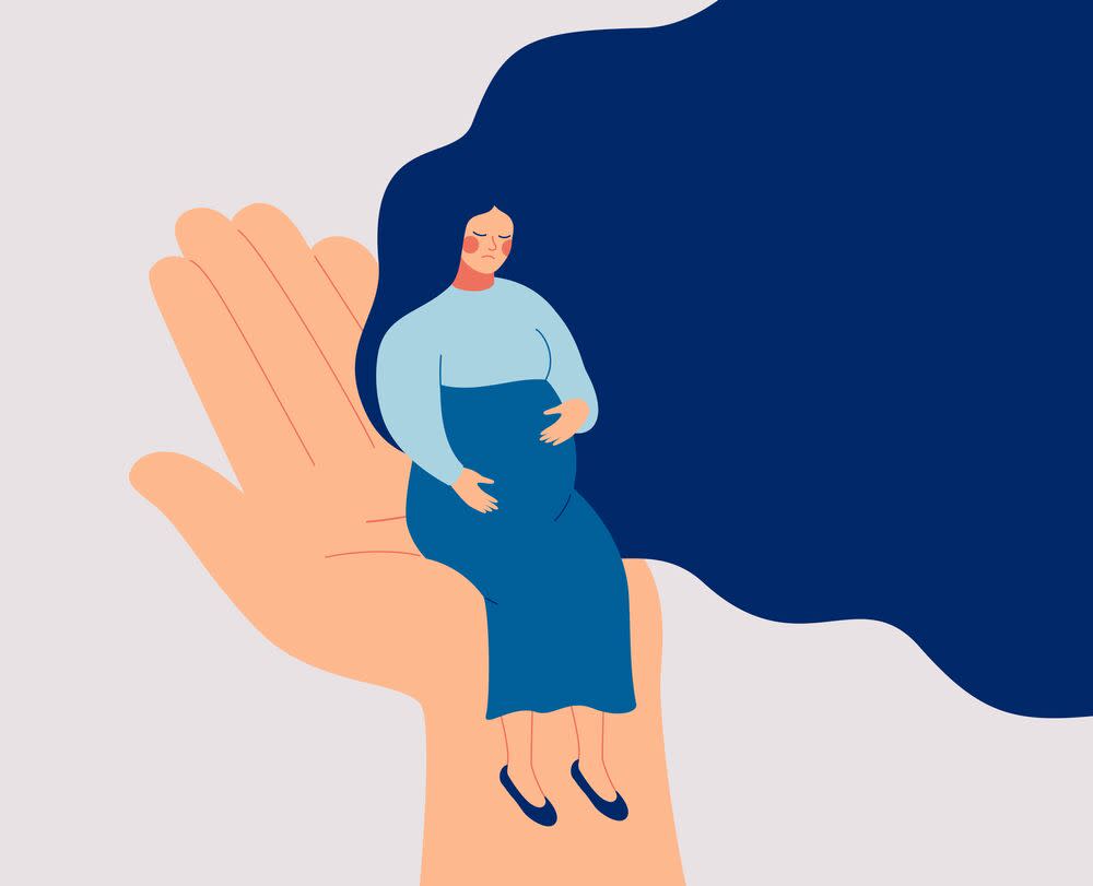 doula care woman in palm illustration