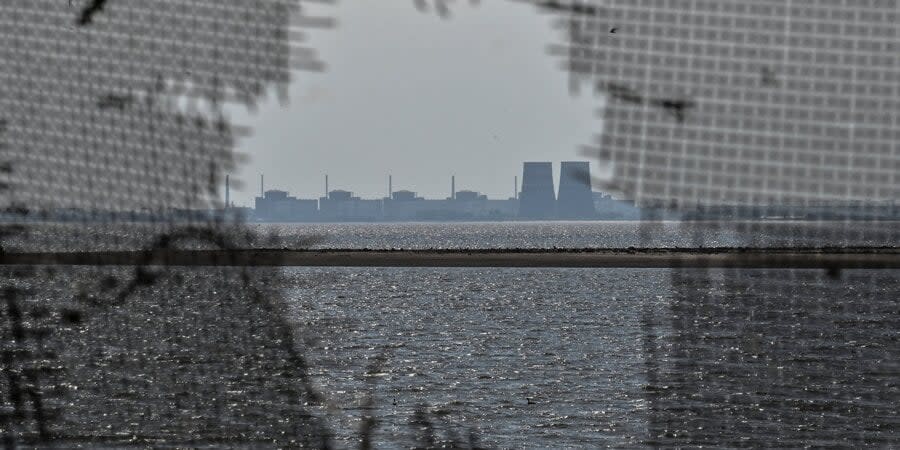 View of the Zaporizhzhia nuclear power plant from the Kakhov reservoir near the city of Nikopol. After the explosion of the Kakhovka HPP