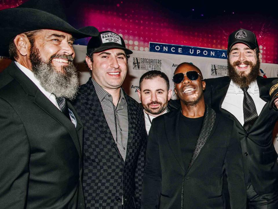 <p>Nina Westervelt/Variety/Getty</p> Rich Post, Ben Bell, Louis Bell, Dre London, and Post Malone at the 2023 Songwriters Hall of Fame Induction Ceremony on June 15, 2023 in New York City. 