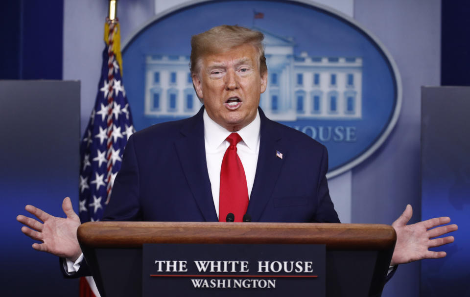 Donald Trump, Präsident der USA, spricht im Weißen Haus. Foto: Patrick Semansky / AP / dpa 